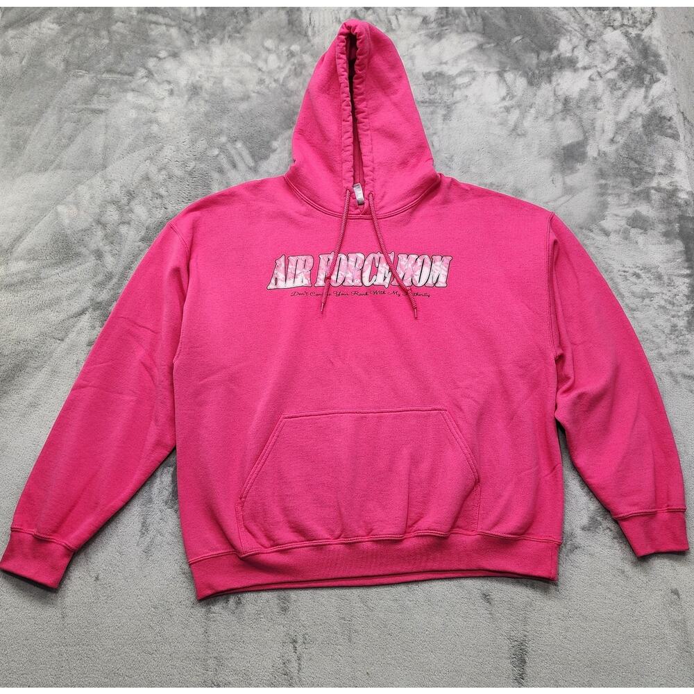 Gildan‎ Hoodie Womens XL Pink Proud Air Force Mom Sweatshirt Military Patriot